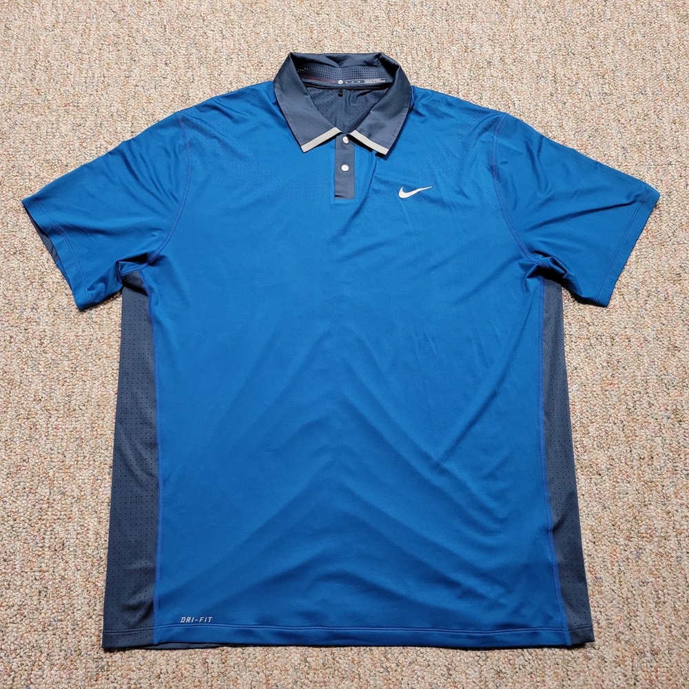 Nike Tiger Woods Collection Polo Mens XL Blue Dri-FIT Golf Performance